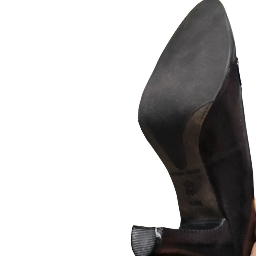 Antonio Melani Black Leather Loafer 3in Heels‎ Size 8.5M Tie Detail Officecore